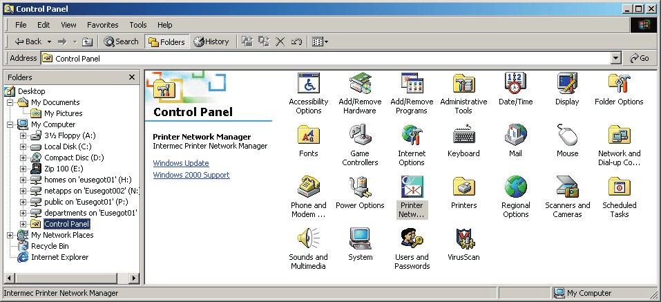 Startup Control Panel Chapter 3 In the Control Panel window, click the Intermec Printer Network Manager icon.