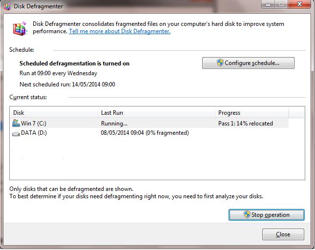 defragment the disk as shown below. 4. Select 'Defragment disk', the program will now start checking the selected disk (see picture below).