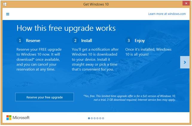 How Do I Reserve My Free Windows 10 Upgrade? Free Upgrade Customers with eligible copies of Windows 7, 8 or 8.1 will see an upgrade message in the system taskbar, near the clock.