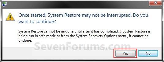 Recommended Restore Point You will now be asked to confirm if you want system restore to run.