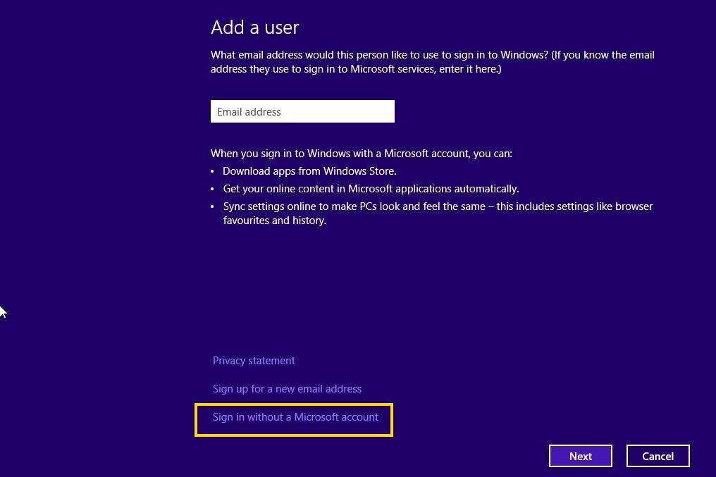 Select "Sign in without a Microsoft