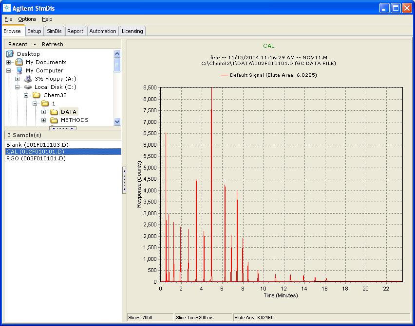 Software Reference Browse Tab Use Browse to locate ChemStation run data and display the chromatogram associated with it. Displaying a file selects it (and its parent folder) for processing.