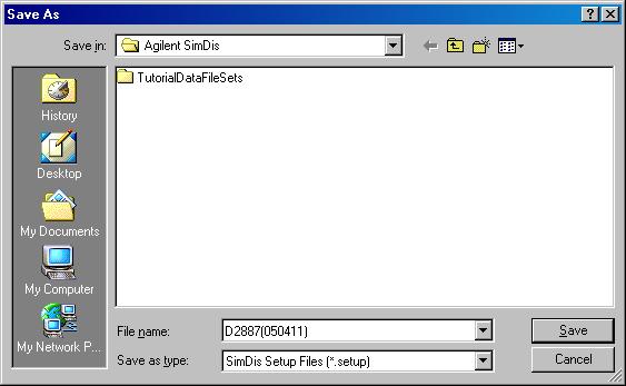 SimDis Data Analysis Tutorial Save Setup As... opens a view such that you can specify and save a uniquely-named.setup file (in this example, one named D2887(050411).
