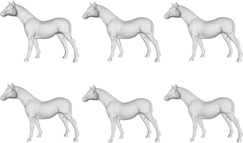 (a) (b) (c) (d) (e) (f) Fig. 10 Visual effect for horse with different embedding capacity the histogram construction is based on the geometric similarity between neighboring vertices.