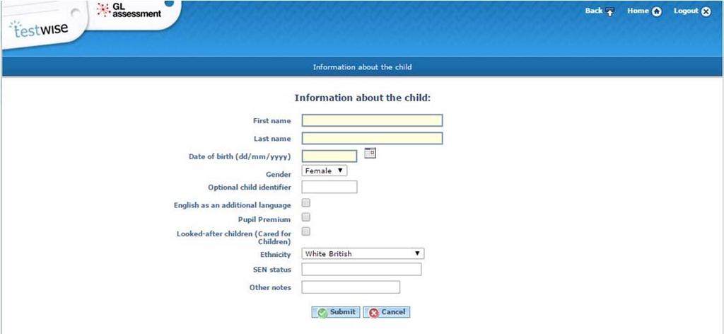 This takes you to a screen which shows a list of the children whom you have already