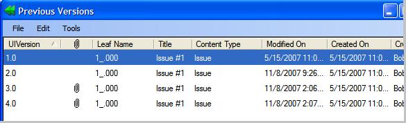 Previous Versions Chapter 3: Searching on Microsoft Office SharePoint Sources By right-clicking a find result item, the context menu has Previous Versions enabled if that item has previous versions