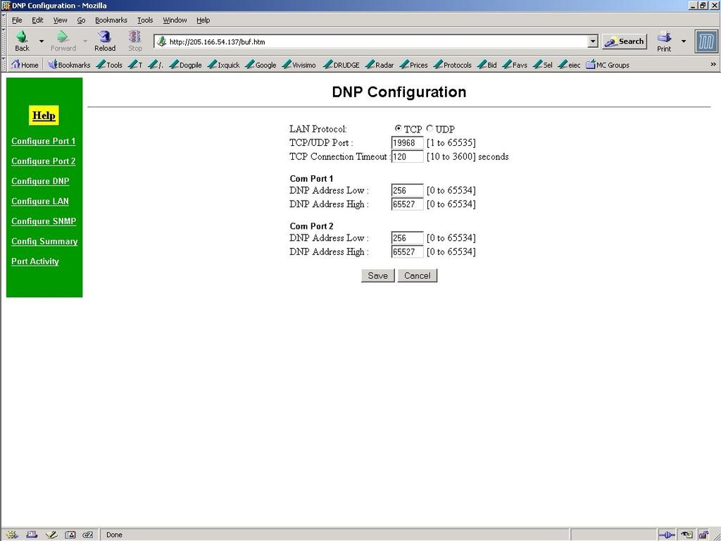 Etherseries DNP- 3 Gateway User s Guide DNP-3 Configuration Screen Figure