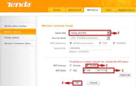 8-digit PIN code from network adapter; then, within 2 minutes, enable WPS/PIN on the client device; Note: 1.