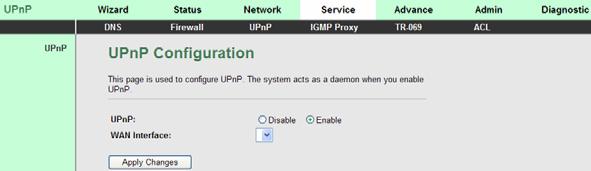 3.5.3 UPNP Choose Service > UPnP, the page shown in the following figure appears.