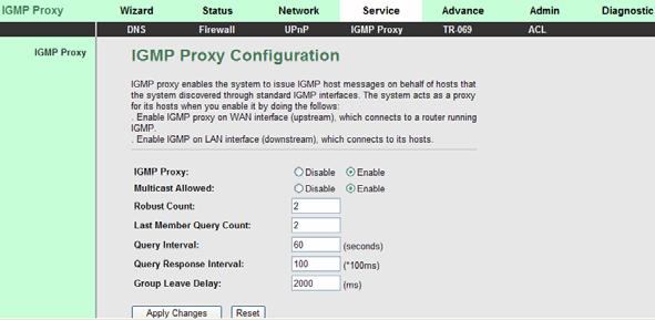 3.5.4 IGMP Proxy Choose Service > IGMP Proxy, the page shown in the following figure appears.