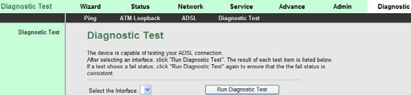 Click Start to start ADSL tone diagnostics. 3.8.4 Diagnostic Test Choose Diagnostic > Diagnostic Test, the page shown in the following figure appears.