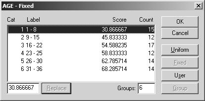 How To Group Variable Categories Following a file Scan, double click on a variable name to open the Variables dialog box. Type the number of desired groups into the Groups list box. Click Group.