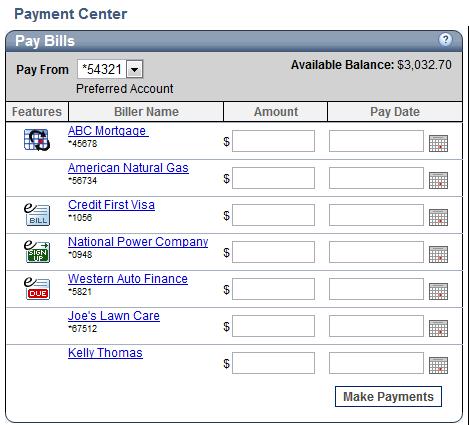 Select the Biller Name; select the payment amount