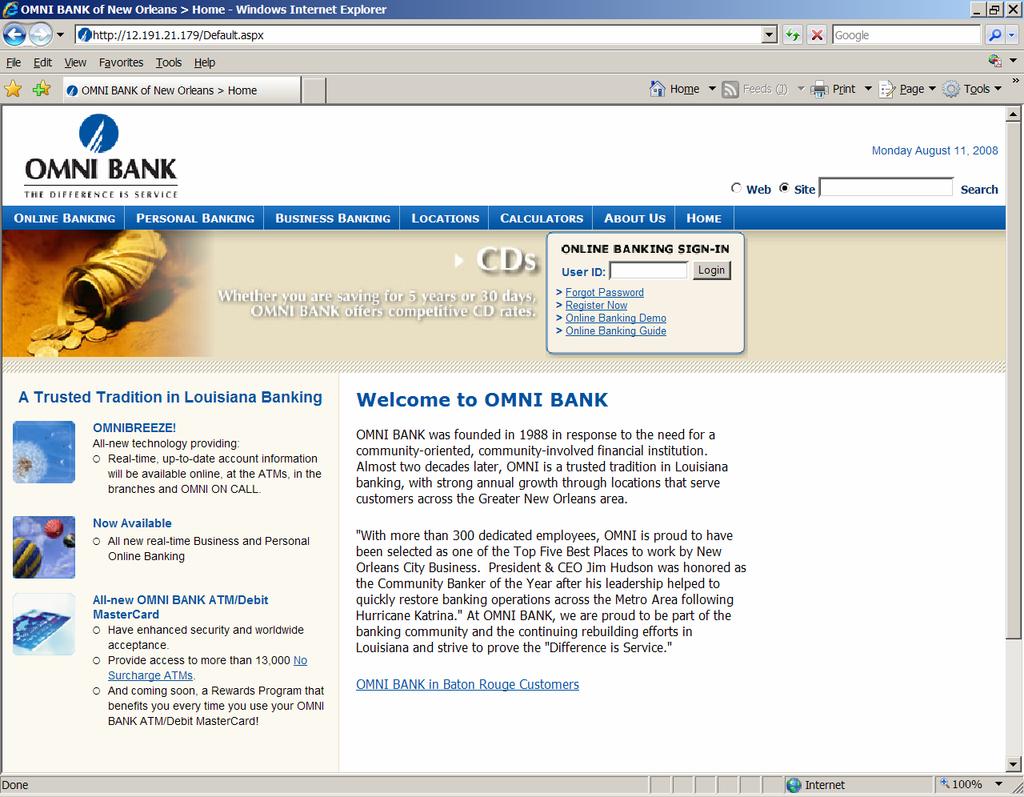 LOGGING IN TO OMNI S ONLINE BANKING Logging in to OMNI BANK s Online Banking is as easy as one-two-three.