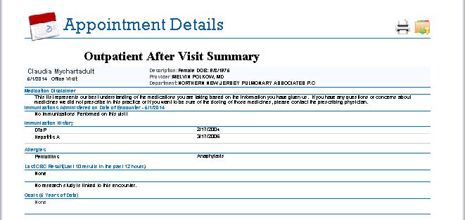 report before you save it. 4. Your Continuity of Care Document for the visit will appear.