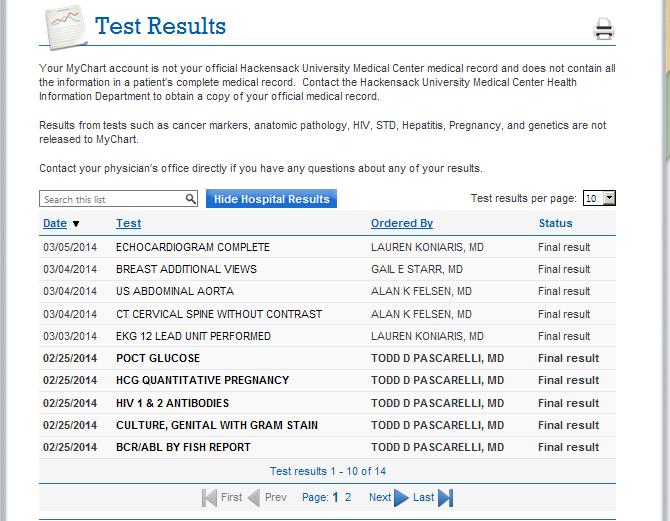 Your screen may look similar to the one below when you initially access the Test Results feature.