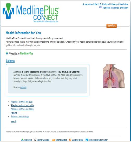 Each section can include links to the MedlinePlus website to provide
