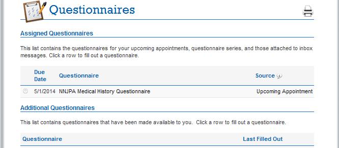 Questionnaires History Questionnaires As a new patient with HUMC MyChart, you can complete and submit history questionnaires online prior to your appointment in offices that offer questionnaires
