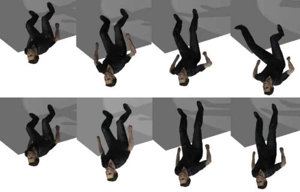 Figure 6. Editing a captured sequence (top row) using the animation structure of the model (bottom row). imposed by the shape of the generic model.