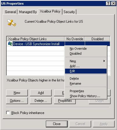 Step 3 - Configure the policy to install the USB Synchronizer plug-in on a client device 1. Select the policy created in the previous step. 2.