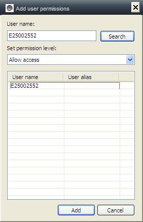 Change permission: Select the user name and click Change Permission, then select the level by No right, Allow watch, Allow watch and record and Allow watch, record and operate.