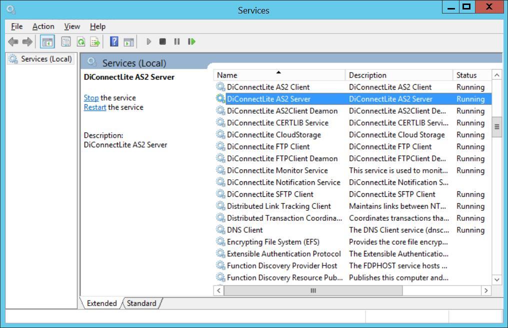 5. To verify that the service for AS2 has started, go to Control Panel > Administrative Tools >
