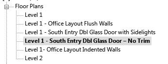 Rename the duplicate views: South Entry Dbl Glass Door No Trim South Entry Dbl Glass Door with Sidelights 22.
