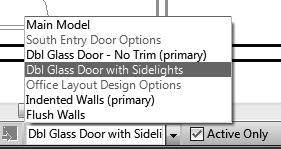 Autodesk Revit 2018 Architecture Certification Exam Study Guide 35. Activate the Design Options tab. Set Dbl Glass Door with Sidelights on South Entry Door Options. Press OK. 36.