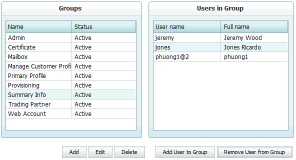 The Add User to Group window is displayed. 4. In the User table, mark the preferred user account(s). 5. Click the Save button. 3.2.