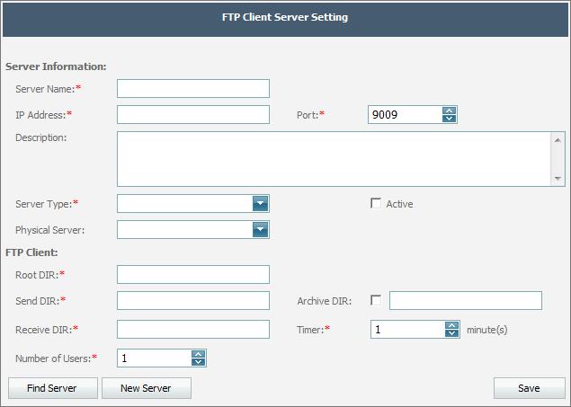 The settings for the selected FTP server are loaded in the FTP Server Setting form. 5.