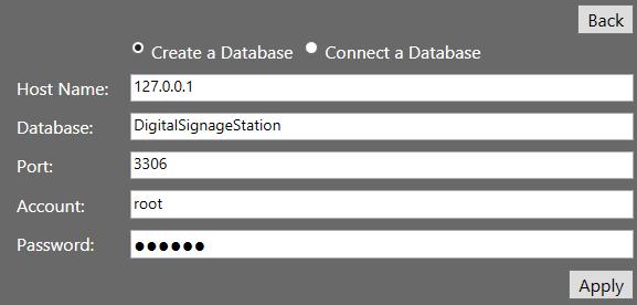 Settings during the installation. Connect a Database To connect to a database server, select Connect a Database and input the database properties.