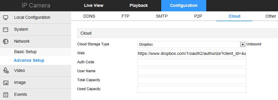 Cloud Storage Type Select the cloud storage type, Dropbox or Google in the drop-down menu.