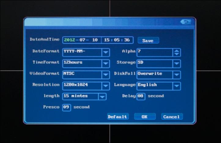 After enter the interface, user can set on date format, time format, video format, resolution, storage, disk capacity (when the hard drive is full, it will
