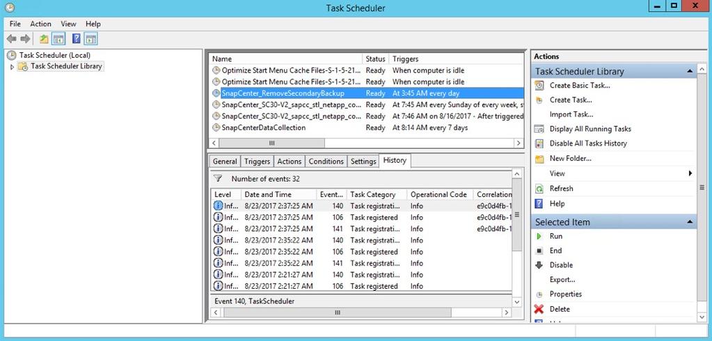 PS C:\Users\scadmin> Set-SmSchedule -ScheduleInformation @{"ScheduleType"="Daily";"StartTime"="03:45 AM";"DaysInterval"="1"} -TaskName SnapCenter_RemoveSecondaryBackup TaskName :