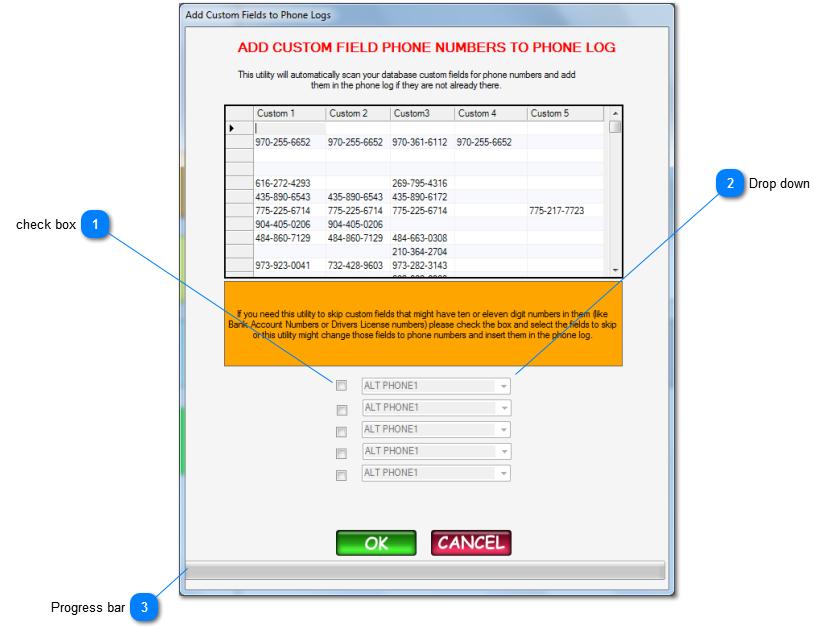 Custom Fields to Phone Log Tool The Custom Fields to Phone Log Tool is a utility that has a sophisticated scanner that will scan all custom fields (1-60) in the Collections MAX database and
