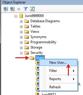 Re-creation of Login To re-create the AthenRO login, perform the following: 1. Right click on the Users folder, and select New User. See Figure 29g Figure 29g 2.