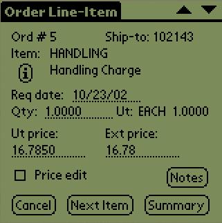 4 PDA ORDER ENTRY PERSONAL DIGITAL ASSISTANT GUIDE Field: Ord # Ship To Item (i) Description: The sequential number in which the current order was entered on the PDA.