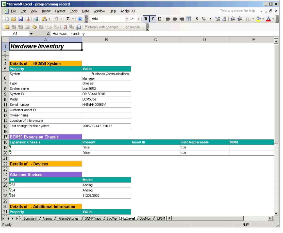 Avaya BCM 6.0 management environment Programming record in an Excel spreadsheet To create this file, you use the Save Programming Record command on the Session menu.