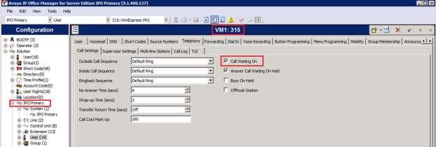 Select the Telephony tab followed by the Call Settings sub-tab.