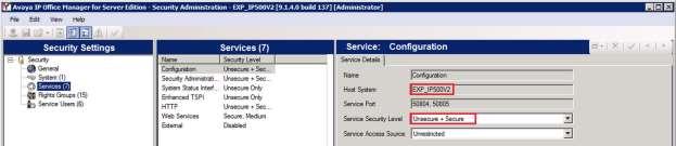 From the configuration tree in the left pane, select Security Services Configuration to display the Service: Configuration screen in the right pane.