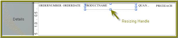 In the Design page, under Query 1, click and drag the ORDERNUMBER field into the Details band. Make sure that the top line of the field name and the top line of the Details band match up. 3.