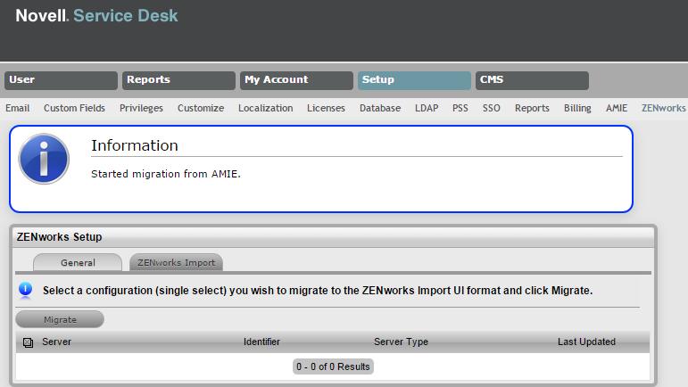 Migrating the configuration from XML To migrate the system provided AMIE XML files to ZENworks UI format: 1 Select an XML AMIE configuration you wish to migrate from the displayed list.