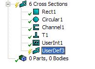 Cross Sections (8) Steps for creating a User Defined Cross Section: Select Cross Section User Defined from Concept Menu A Cross Section node with an empty sketch will be added in the tree outline