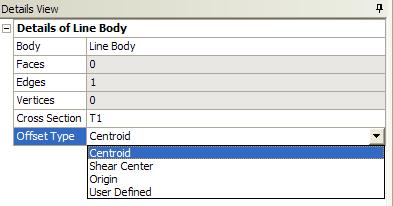 Cross Section Offset Cross Section Offset (1) After assigning a cross section to a line body, the Detail property allows users to specify the type of offset to use with the cross section: Centroid: