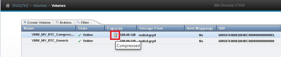 Figure 7: Compressed volumes display After completing host mapping, a VMware VMFS datastore was created at the respective VMware ESX host.