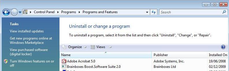 Uninstalling in Windows XP Open Control Panel, and then open Add or Remove Programs Click on the Brainboxes Boost.