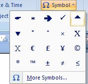 Shortcuts can be set up for those symbols (perhaps ç or ) which you use often. If you click on the More Symbols option at the bottom of the initial Symbols choices, a dialog box opens.