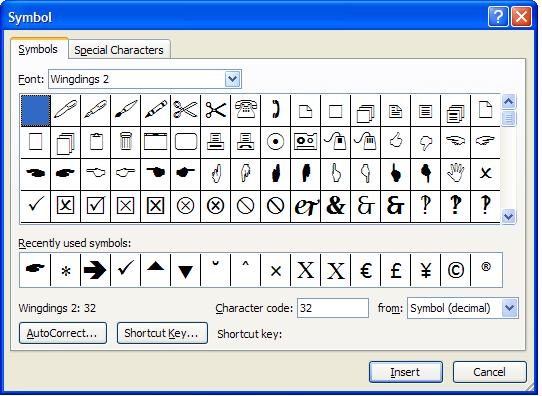 Use the Symbol font for scientific symbols including Greek characters and pictorial symbols in Monotype Sorts or Wingdings for attention markers.