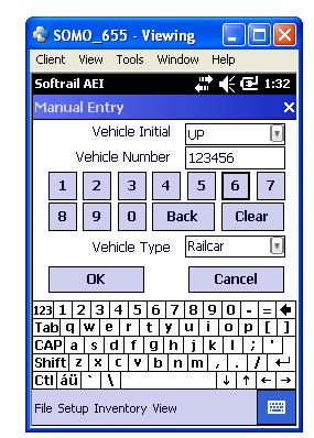 Figure 21 - Manual Entry Dialog The vehicle initial can either be selected from a list of previously entered initials in the Vehicle Initial field's pull down list (which appears when you tap on the