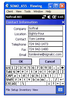 Figure 30 - Contact Information Dialog Information entered in this display is used in the body of some email messages and in maintenance messages sent to Softrail. 5.4.